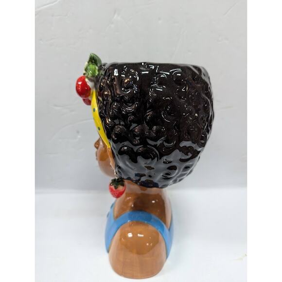 Large Ceramic Fruit lady headvase planter Multi 9" tall Strawberry Island Girl - Picture 5 of 8
